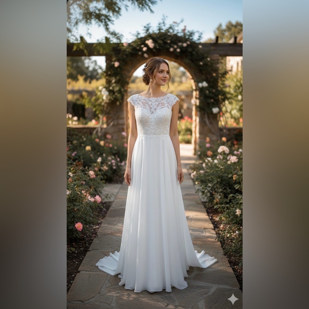 Weeding romantic,vintage-inspired A-line dress with a soft, ethereal feel white